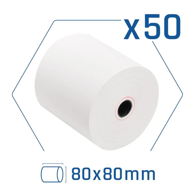 Pack 50 rollos papel térmico sin BPA 80X80mm