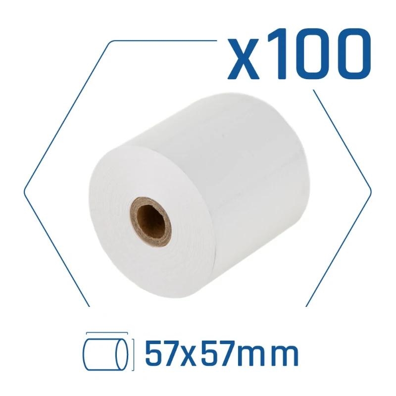 Pack 100 rollos papel térmico sin BPA 57X57mm